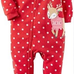Carter's Red and White Polka Dot Footie with Reindeer